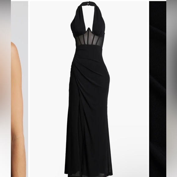 Never-Ending Glamour Black Mesh Cross-Front Halter Maxi Dress - Picture 4 of 4